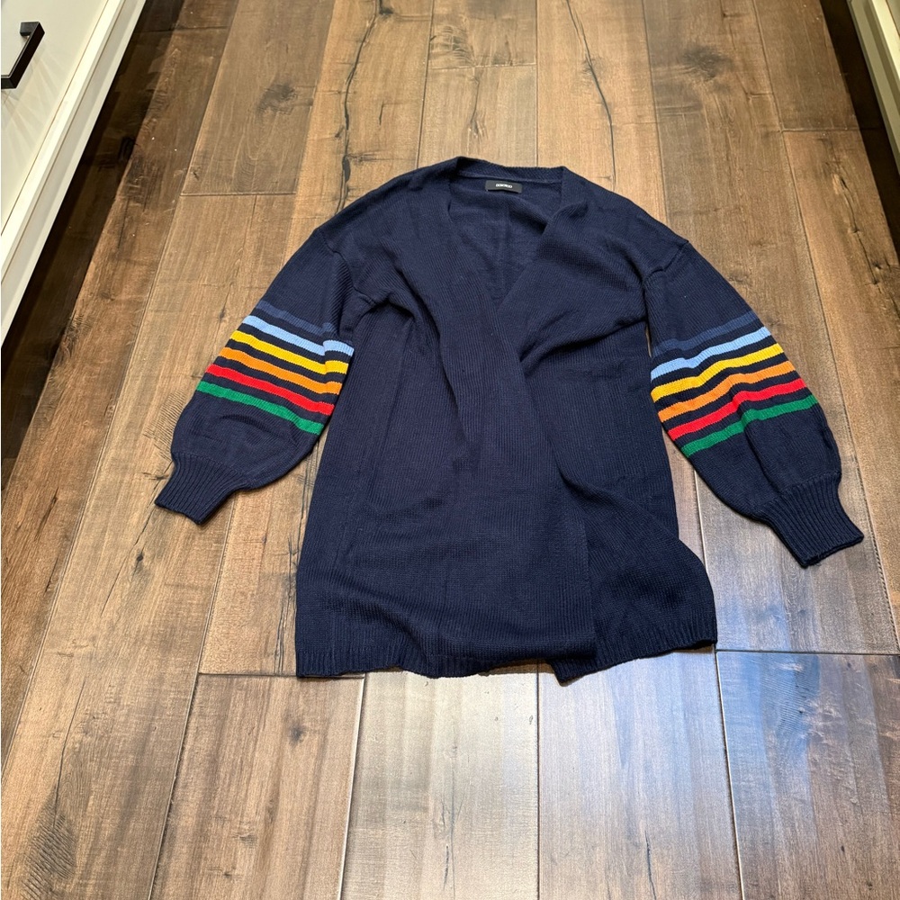 Navy Cardigan with Multicolor Stripes